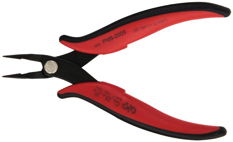 Hakko CHP PNB-2005 Long-Nose Angled Pliers, Pointed Flat Outside Edge, 45-Degree Angled Serrated Jaws, 32mm Jaw Length, 1.2mm Width, 3mm Thick Steel